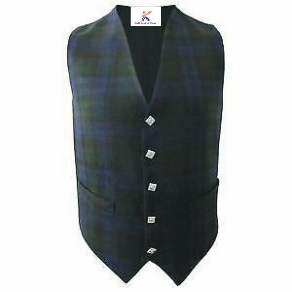 Men's Scottish Argyle Style Waistcoat Black Watch